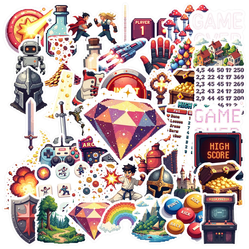 Pixel Video Game Theme Stickers, Waterproof Video Game Theme Sticker ...