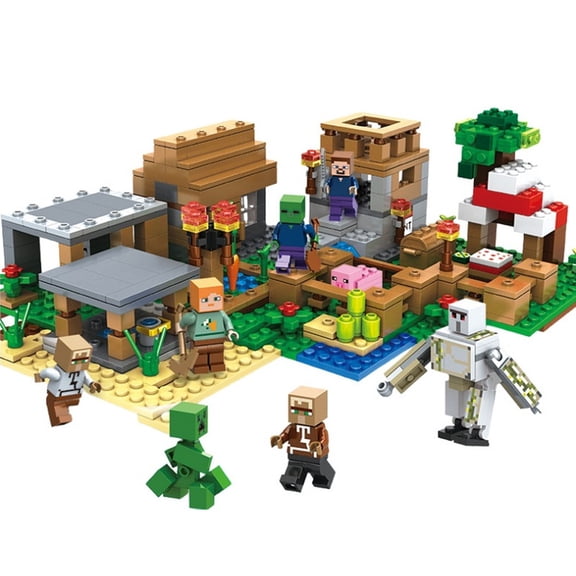 Pixel Village Construction Playset, DIY Scene Building Toy with Multiple House & Landscape Details, Creative Building Bricks Set, Great Gift for Pixel Game Enthusiasts & Hobby Collections