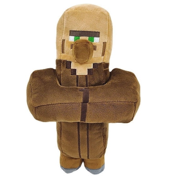 Pixel Villager Block Plush Toy - 11.8" Soft Sandbox Trading NPC Stuffed Doll with Crossed Arms & Green Eyes - Washable Stress Relief Buddy for Gamers, Teens & Adults