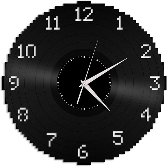 Pixel Vinyl Wall Clock,Vinyl Record Clock Wall Art Black Handmade Art Home Decorations Art Unique Gift idea