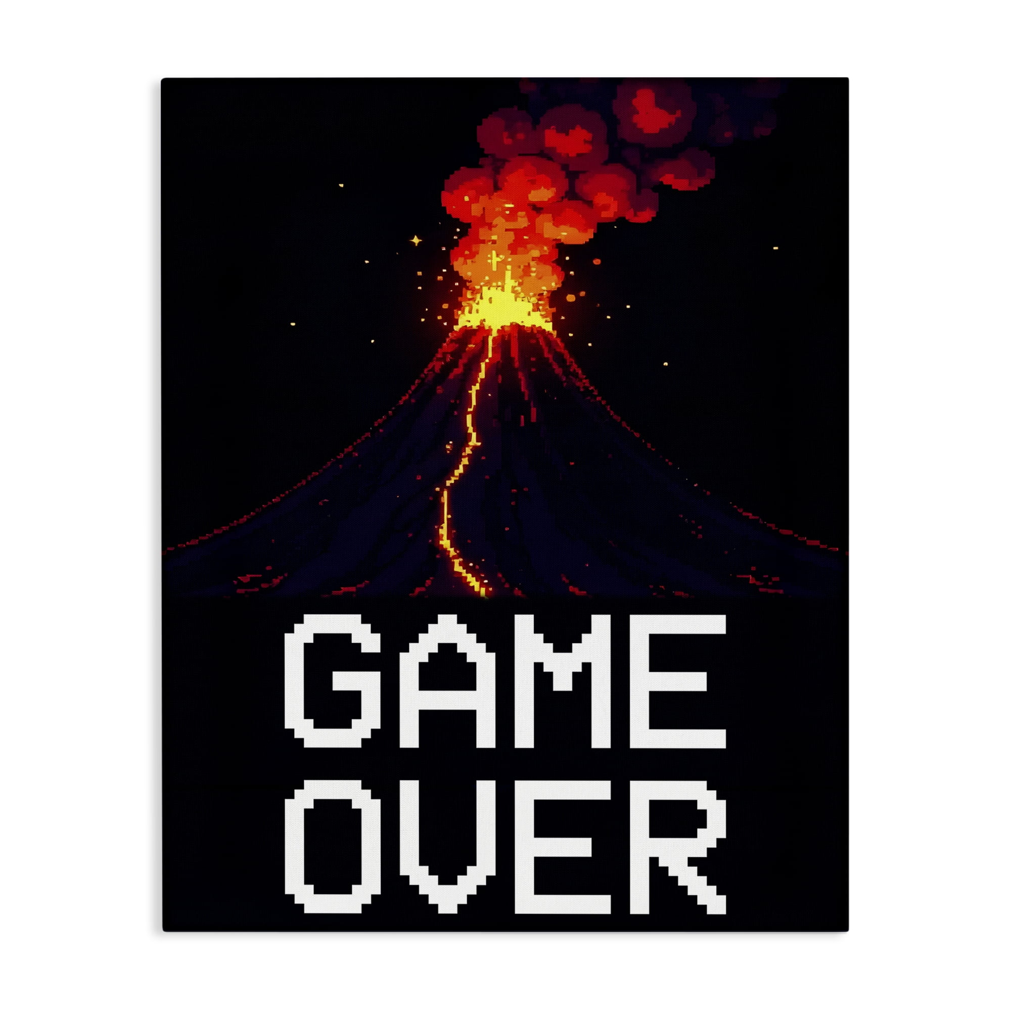 Pixel Volcano Game Over Canvas Wall Art, design by Kim Allen