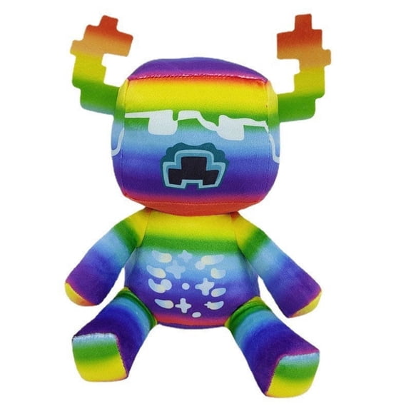 Pixel Warden Rainbow Block Plush Toy - 10.2" Soft Sandbox Blind Survivor Stuffed Doll with Pixel Eyes & Horns - Washable Stress Relief Buddy for Gamers, Teens & Adults