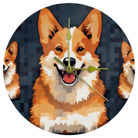 Pixel dog 9.8 Inches Round Acrylic Wall Clock - Silent Non Ticking Battery Powered for Kitchen Bedroom Living Room Office - Modern Wall Clocks