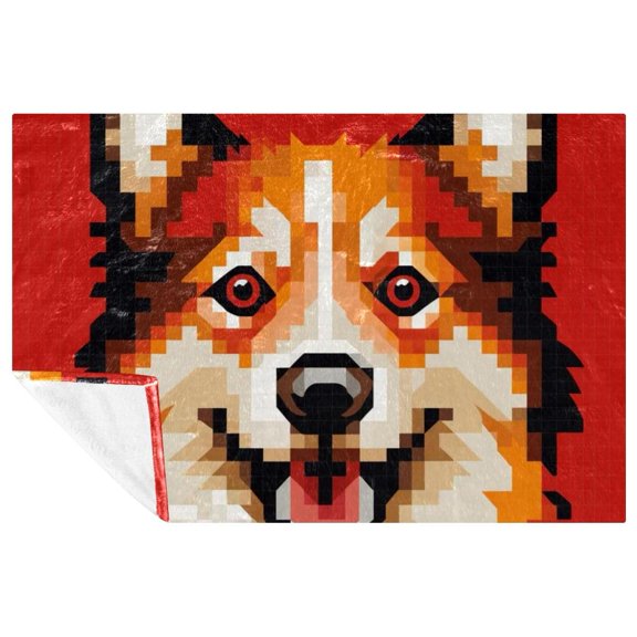 Pixel dog Custom Microfiber Throw Blanket - Soft and Warm Printed Blanket for Sofa, Bed, Couch, Office, Camping