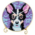 Pixel dog Round Printed Wall Clock with Hooks and Gold Stand Silent