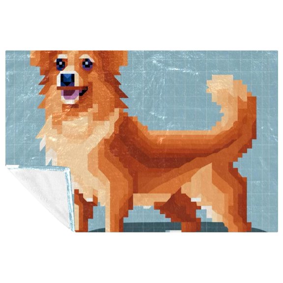 Pixel dog Soft and Warm Microfiber Throw Blanket - Fluffy Blanket for Sofa, Bed, Couch, Office, Camping - Lightweight Printed Blankets & Throws