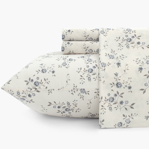 PixelForge 100% Cotton Full Size Sheets,4 Piece Pure Percale Bed Sheets Set Deep Pocket Fits Mattress Upto 15",Adorn Floral