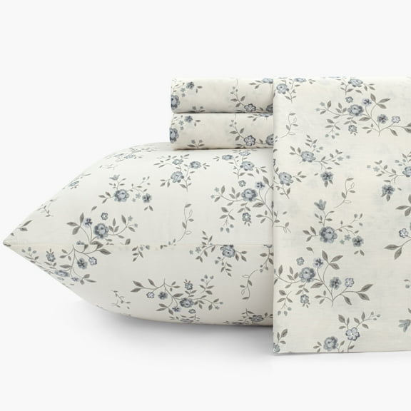 PixelForge 100% Cotton Full Size Sheets,4 Piece Pure Percale Bed Sheets Set Deep Pocket Fits Mattress Upto 15",Adorn Floral