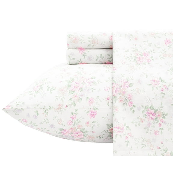 PixelForge 100% Cotton Full Size Sheets,4 Piece Pure Percale Bed Sheets Set Deep Pocket Fits Mattress Upto 15",delicate floral design