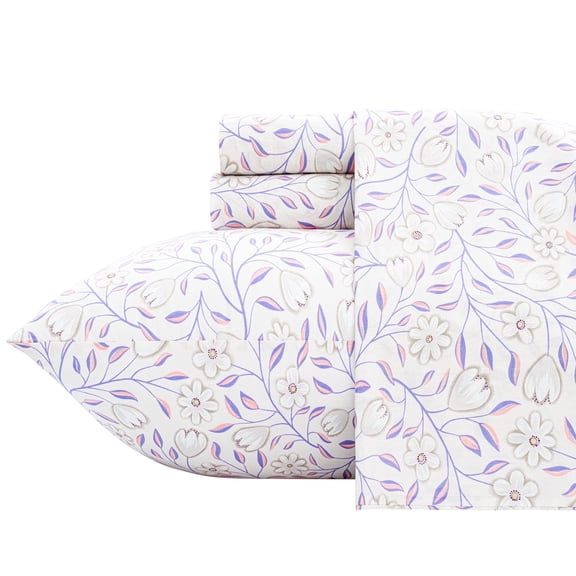 PixelForge 100% Cotton Full Size Sheets,4 Piece Pure Percale Bed Sheets Set Deep Pocket Fits Mattress Upto 15",floral vine pattern