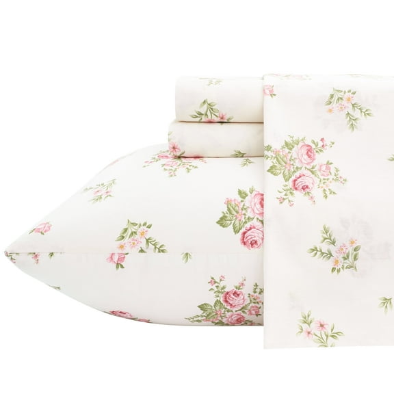 PixelForge 100% Cotton Full Size Sheets,4 Piece Pure Percale Bed Sheets Set Deep Pocket Fits Mattress Upto 15",small rose print