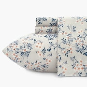 PixelForge 100% Cotton Queen Size Sheets,4 Piece Pure Percale Bed Sheets Set Deep Pocket Fits Mattress Upto 15",Floral Berry Vine Design