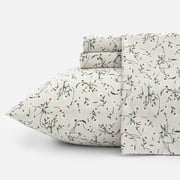 PixelForge 100% Cotton Queen Size Sheets,4 Piece Pure Percale Bed Sheets Set Deep Pocket Fits Mattress Upto 15",Floral Sprig Pattern