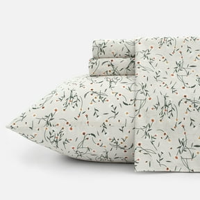 PixelForge 100% Cotton Queen Size Sheets,4 Piece Pure Percale Bed Sheets Set Deep Pocket Fits Mattress Upto 15",Floral Sprig Pattern