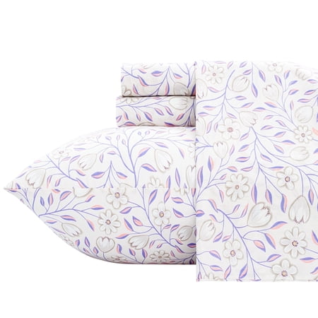 PixelForge 100% Cotton Queen Size Sheets,4 Piece Pure Percale Bed Sheets Set Deep Pocket Fits Mattress Upto 15",floral vine pattern