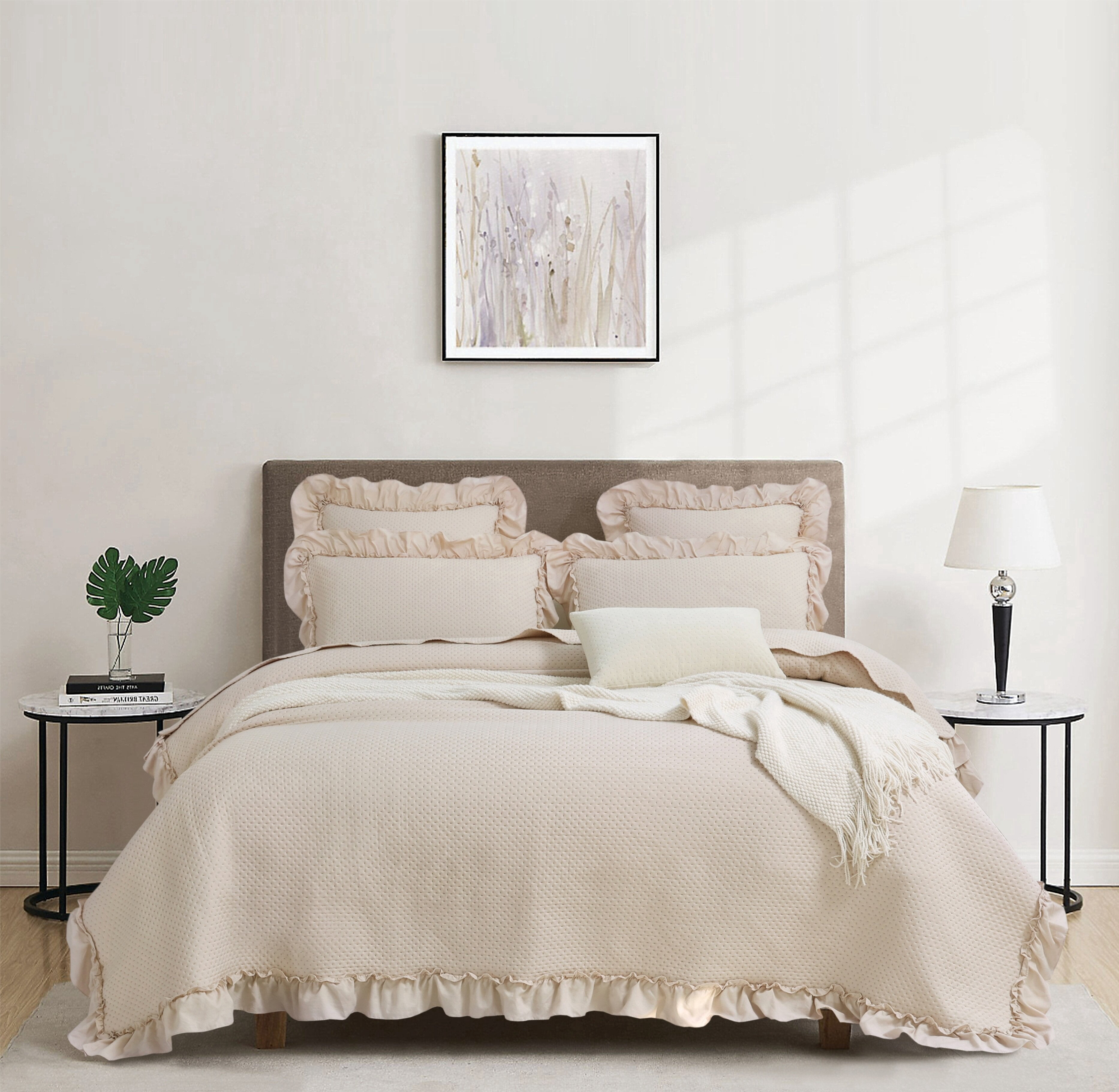PixelForge 3 Piece Quilt Set,Waffle Textured Ruffle Trim Coverlet with ...