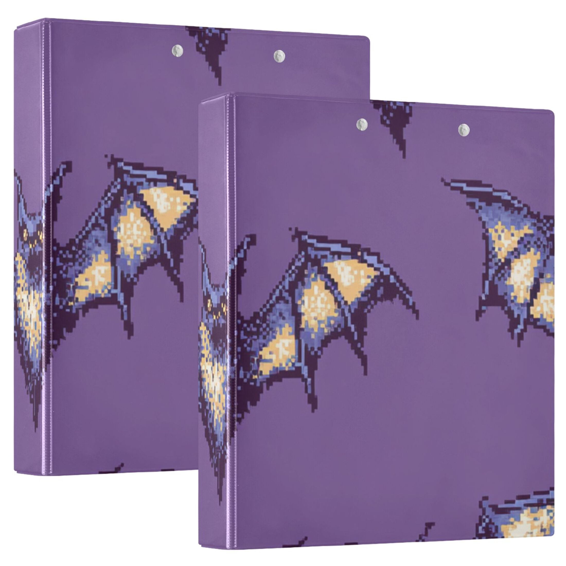 Pixelated Bats 3 Ring Binders 1.5 inch Hardcover File Folders with Interior Pockets A4 Size Organizer for School Office Hospital Set of 2