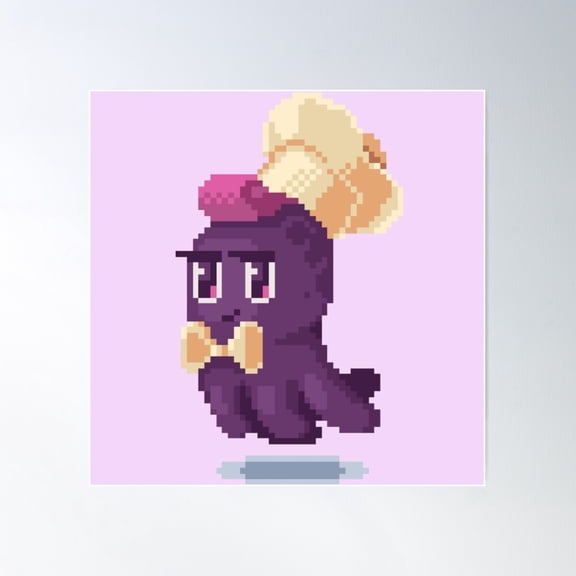 Pixelated Chibi Octopus Chef Poster Wall Art, Modern Wall Decor For Living Room Bedroom, 24x24 UNFRAMED