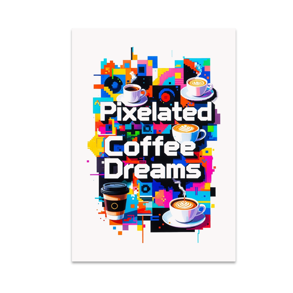 Pixelated Coffee Dreams Modern Art - Coffee Enthusiast - 13x19 Poster Print