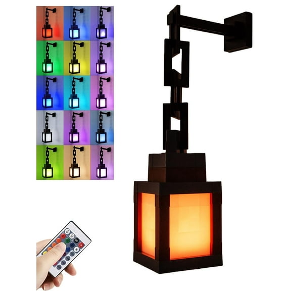 Pixelated Lantern Night Light, 16 Colors Rechargeable LED Lamp with Remote, Retro Pixel Style Table/Wall Light for Bedroom Gaming Kids Room Decor