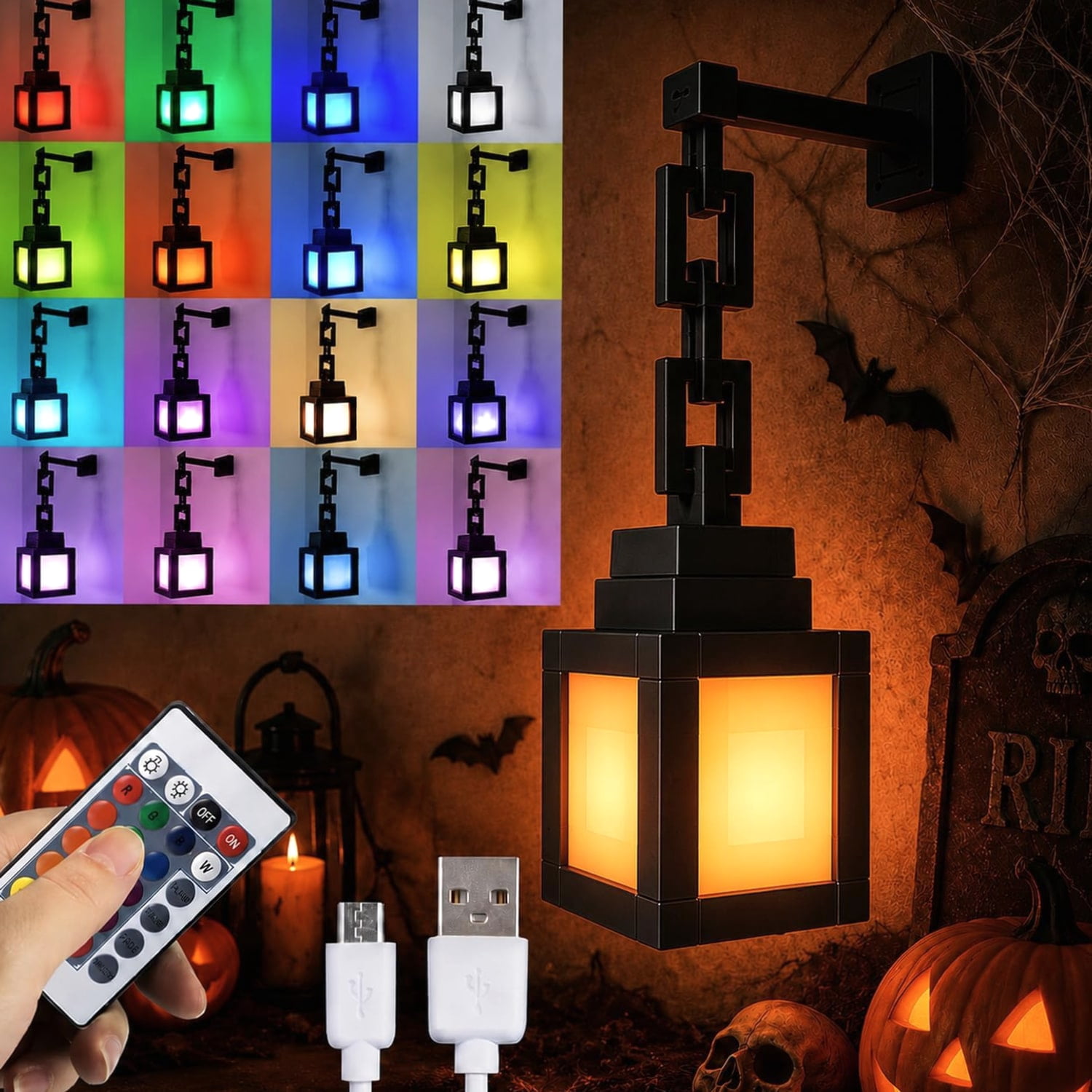 Pixelated Lantern with Night Light - USB 16 Colors Multicolor - Walmart.com