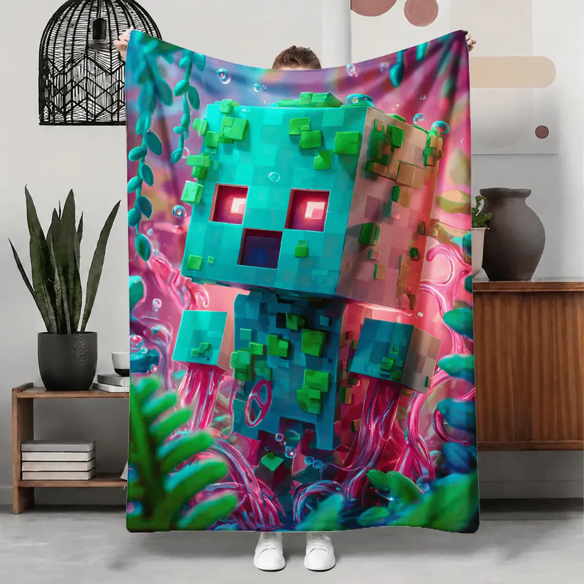 Pixelated Underwater Creature Design Flannel blanket Suitable for sofas ...