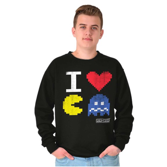 Pixelized Retro Game I Heart PACMAN Sweatshirt for Men or Women Brisco Brands S