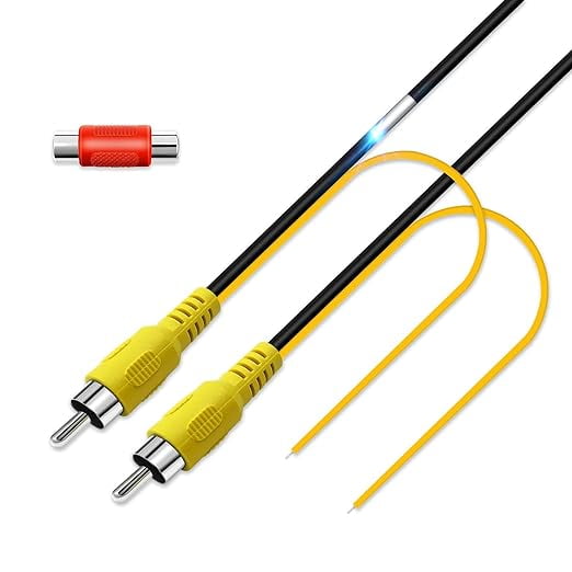 Pixelman 33Ft Backup Camera RCA Plug Video Extension Cable,Pure Copper Double-Shielded Car Rear View Reverse Cam Cord,Auto Monitor Back Up AV Wire,Yellow Connector Adapter for SUV RV Pickup Trucks