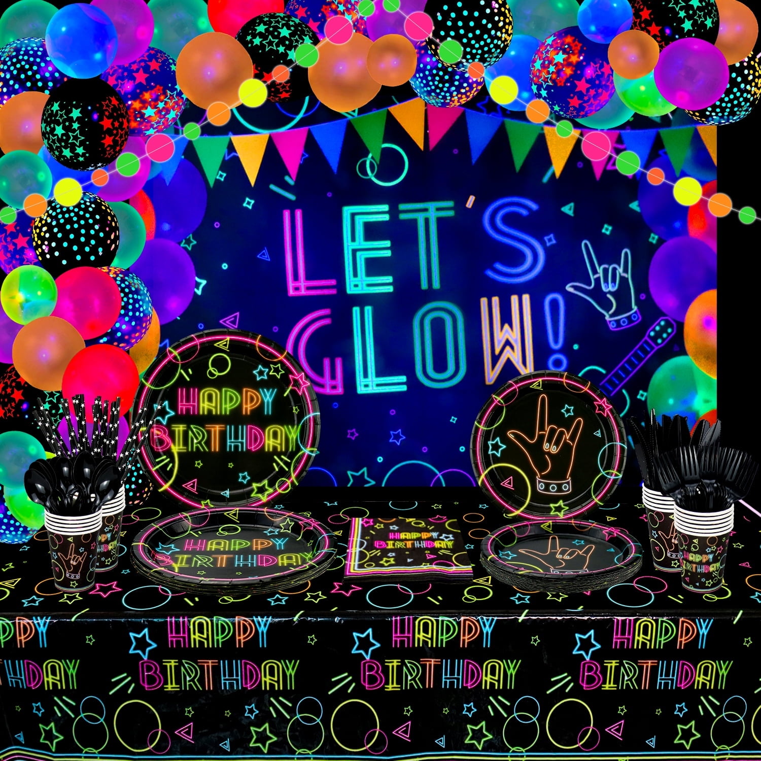 Pixhotul Decorative Glow Neon Party Supply Sets, Multicolor, 243 Count