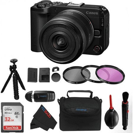 Pixibytes EOS R50 V Built-In Flash 22.2 MP APS-C Mirrorless Cameras Bundle with 64GB SD Card, Black