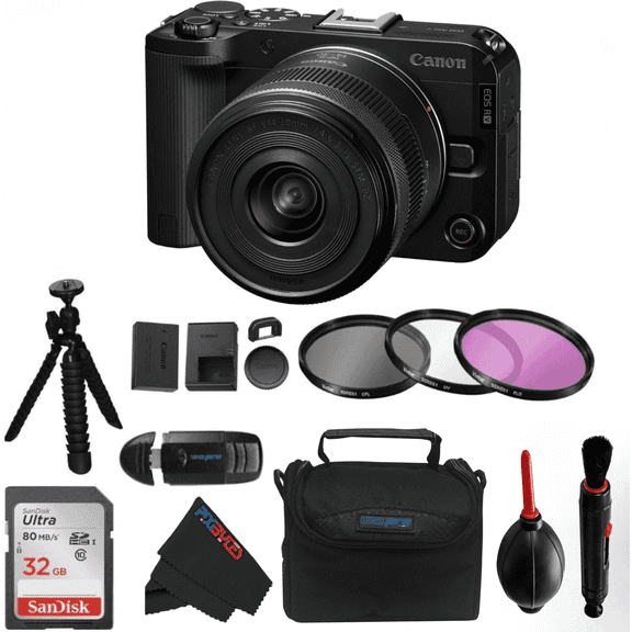 Pixibytes EOS R50 V Built-In Flash 22.2 MP APS-C Mirrorless Cameras Bundle with 64GB SD Card, Black