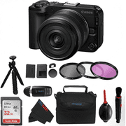 Pixibytes EOS R50 V Built-In Flash 22.2 MP APS-C Mirrorless Cameras Bundle with 64GB SD Card, Black