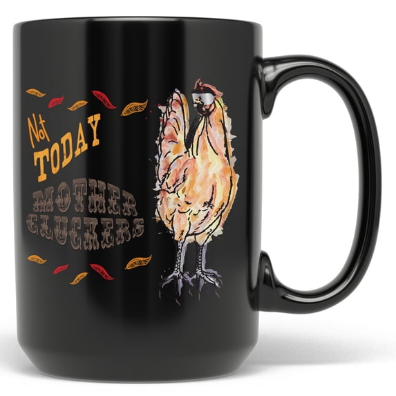 PixiDoodle Farmhouse Decor - Cussing Chicken Coffee Mug (15 oz, Black)