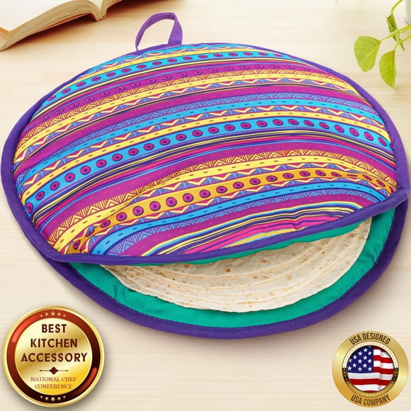 PixiPy Tortilla Warmer for Microwave, 12 Inch Multicolor & Double-Sided, Holds 15 Tortillas, Calentador de Tortillas para Microondas
