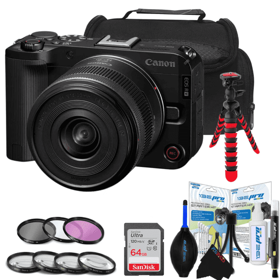 Pixibytes EOS R50 V Built-in Flash 22.2 MP APS-C Mirrorless Camera with 64GB SD Card, Black