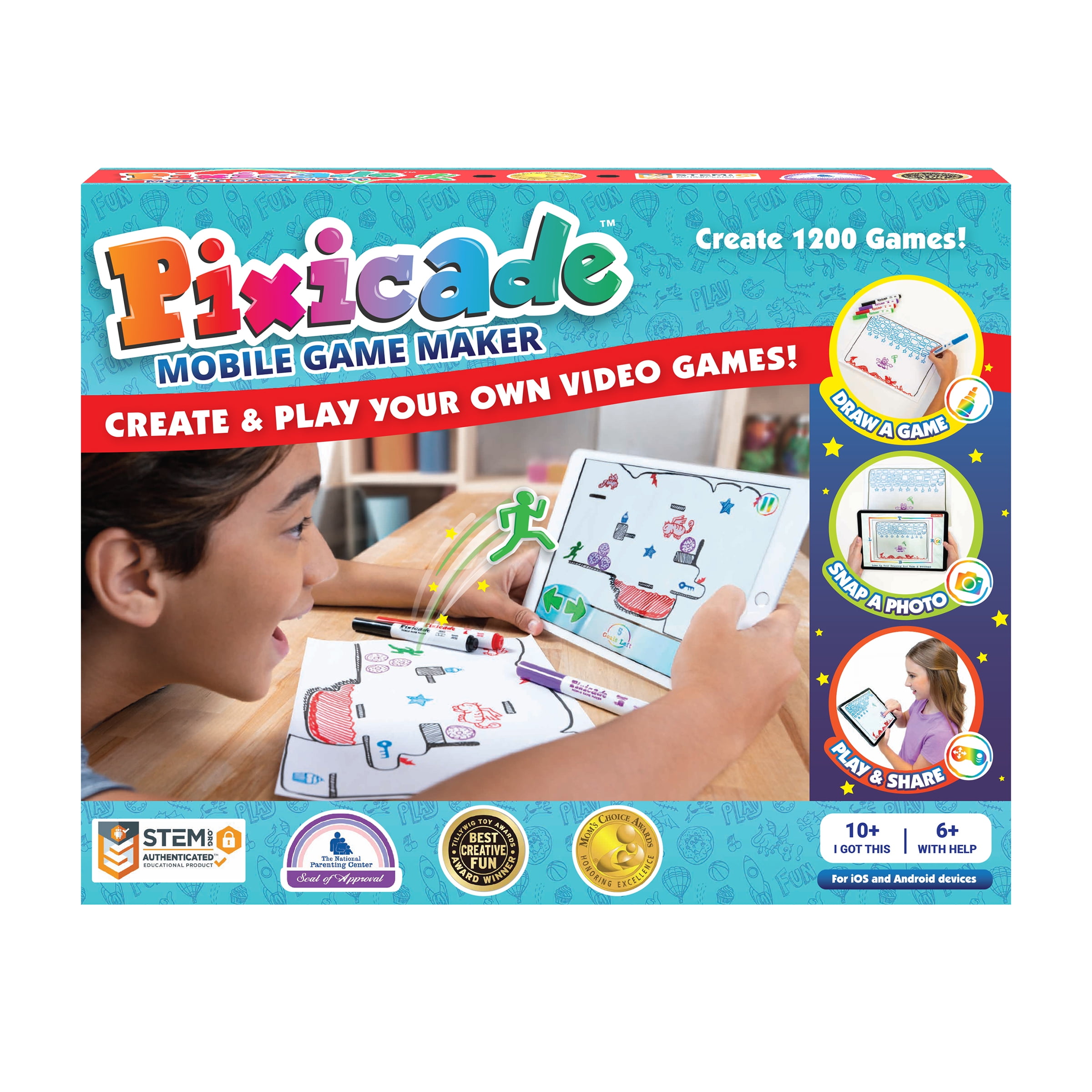 Pixicade Kid's Mobile Game Maker, Create 1200+ Virtual Games, Learn Math & Technology, Ages 6-12+