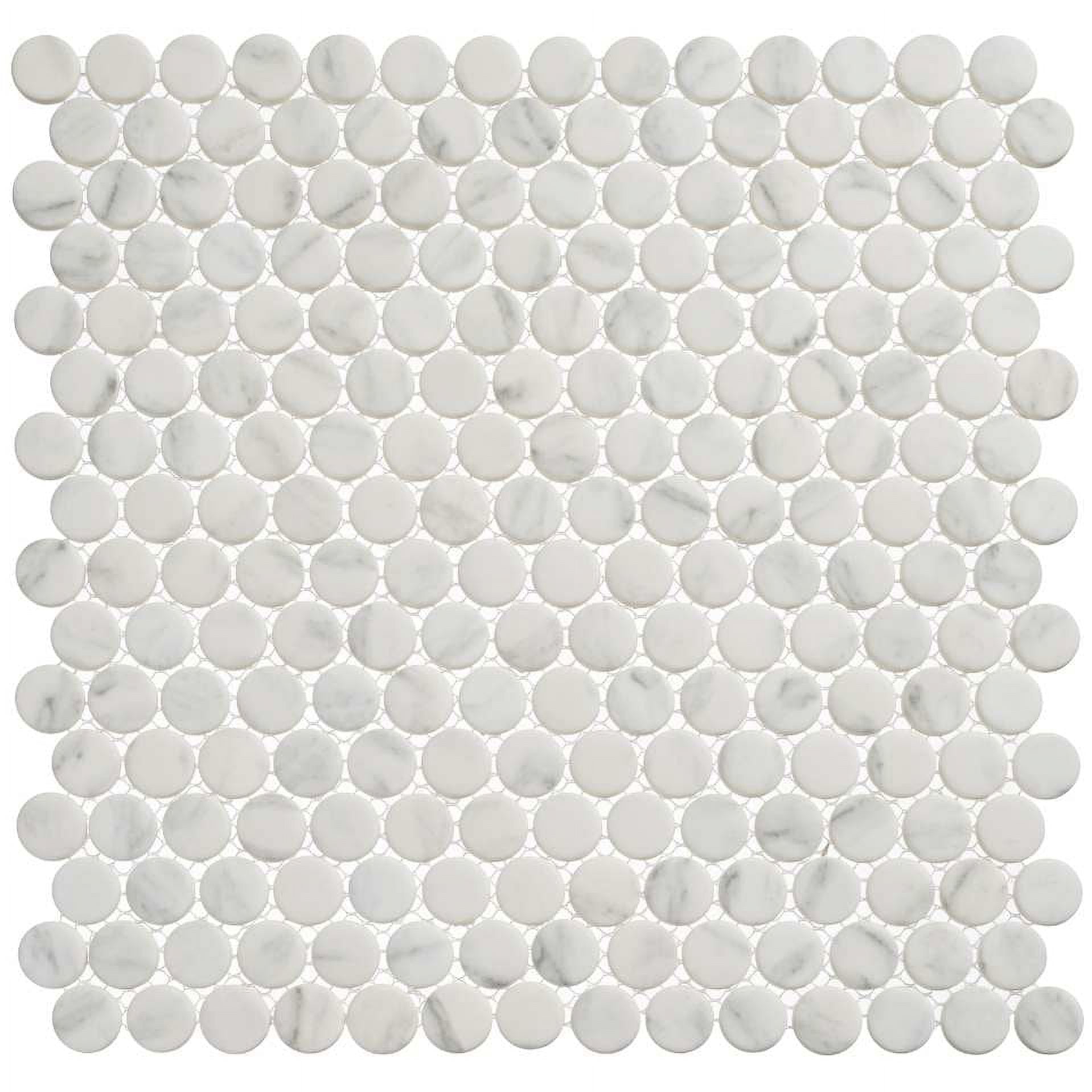 Aura White Penny Round Glass Mosaic Tile for Kitchen and Bathroom