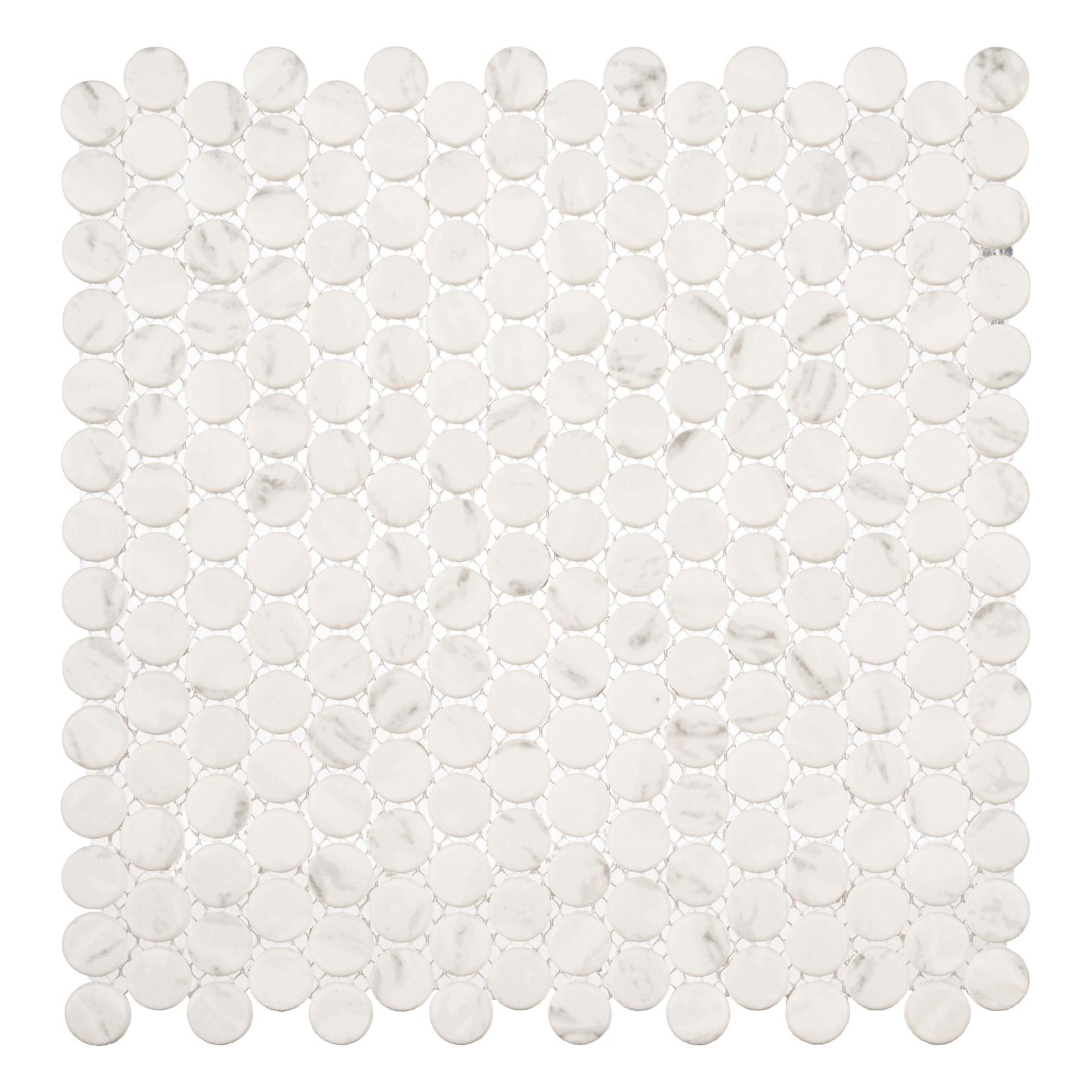Aura White Penny Round Glass Mosaic Tile for Kitchen and Bathroom