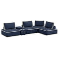 thumbnail image 1 of Pixie 5Pc L-Shaped Modular Sofa w Speaker Console USB Storage Blue/Cream Fabric, 1 of 3