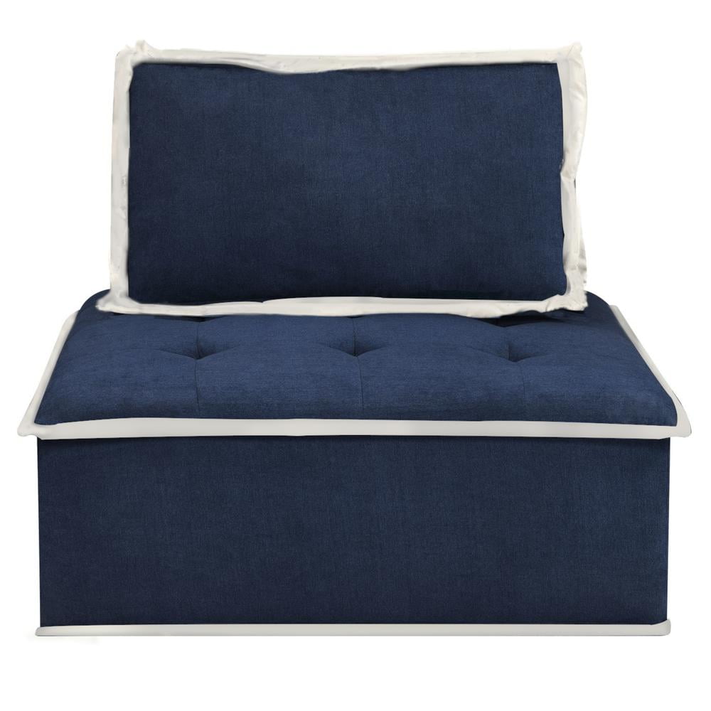 Navy Blue and Cream Modular Mid-Century Modern Upholstered Slipper Chair