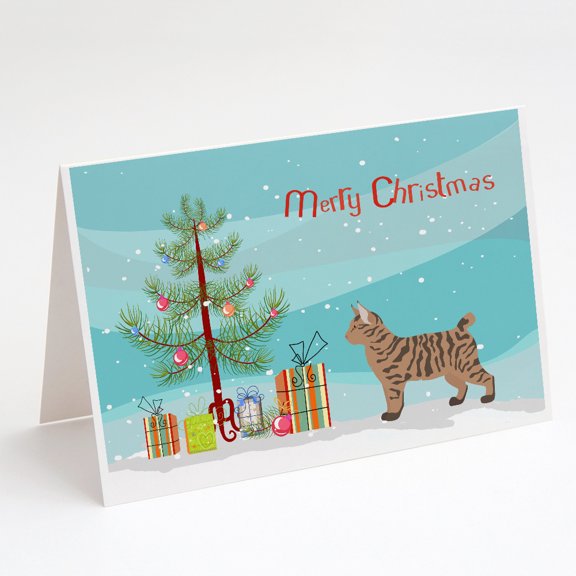 Pixie Bob 2 Cat Merry Christmas Greeting Cards and Envelopes Pack of 8