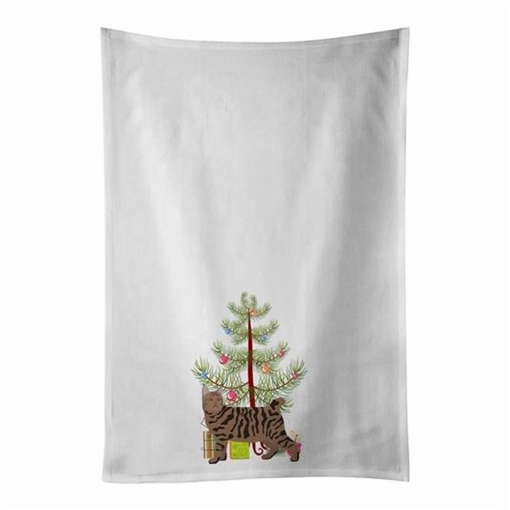 Pixie Bob #3 Cat Merry Christmas White Kitchen Towel Set of 2 19 in x 28 in