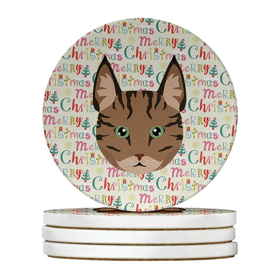 Pixie Bob Cat Christmas Large Sandstone Coasters Pack of 4 4 in x 4 in