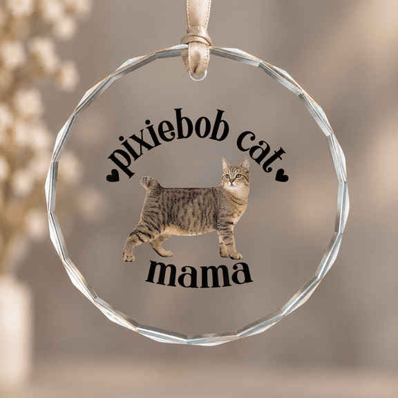 Pixie Bob Cat Mama Pixie Bob Cat Lover Cat Mom Cat Christmas Ornament, Feline Keepsake Decor, Circle Glass Ornament