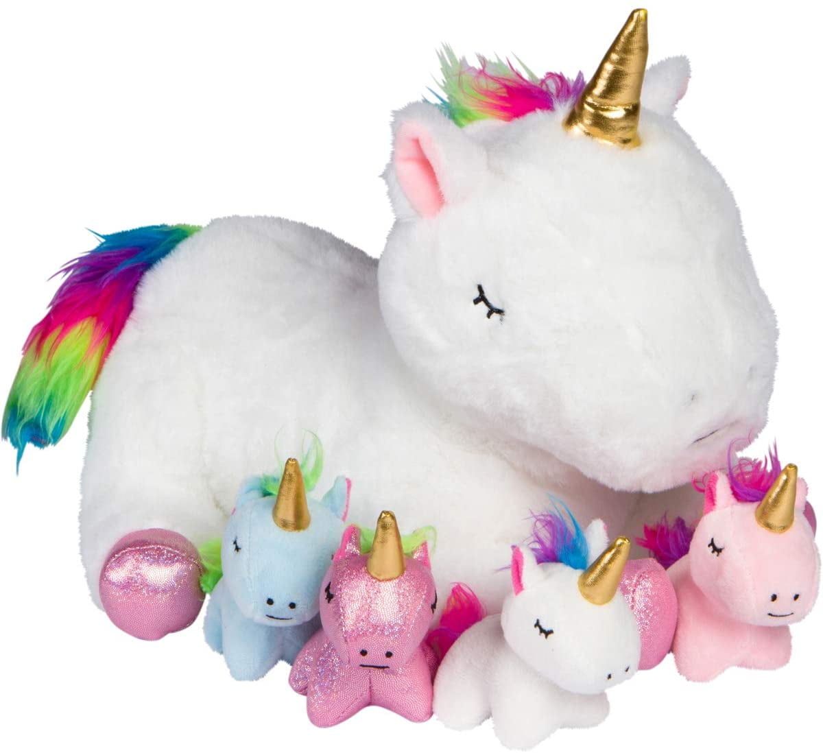 Vposyako 5 Pieces Unicorn Toys for Girls,1 Mommy Unicorn with 4  Babies,Unicorn Stuffed Animals Gifts for Girls 3 4 5 6 7 8 9 Years,Soft  Plush Unicorn