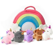 Pixie Crush Unicorn Toys Stuffed Animal Gift Plush Set with Rainbow Case – 5 Piece Stuffed Animals with 2 Unicorns, Kitty, Puppy, and Narwhal – Toddler Gifts for Girls Aged 3, 4, 5 ,6 ,7, 8 yr olds