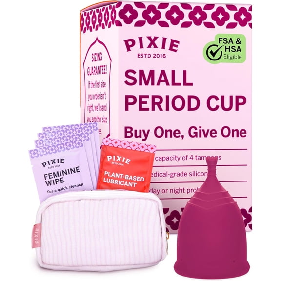 Pixie Cup - Soft, Safe, Reusable Menstrual Cup - Ranked 1 for The Best Tampon Alternative - 100% Medical-Grade Silicone Period Cup for Feminine Care - Buy One We Give One (Plum, Small)