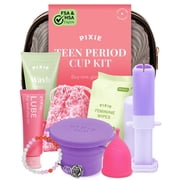 Pixie Cup Teen Menstrual Cup Kit - Best First Period Cup Starter Kit - Wash, 20 Wipes, Lube, Public Restroom Carry Cup & Storage Bag - Proven to Be What You Need to Become A Successful Cup User
