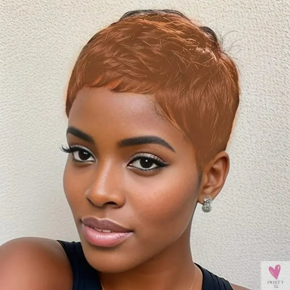 Pixie Cut 4 Inch 150% Density Machine Made Short Straight Layered Human Hair Wigs for Women, Remy Hair. Daily Use
