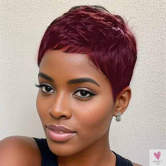 Pixie Cut 4 Inch 150% Density Machine Made Short Straight Layered Human Hair Wigs for Women, Remy Hair. Daily Use